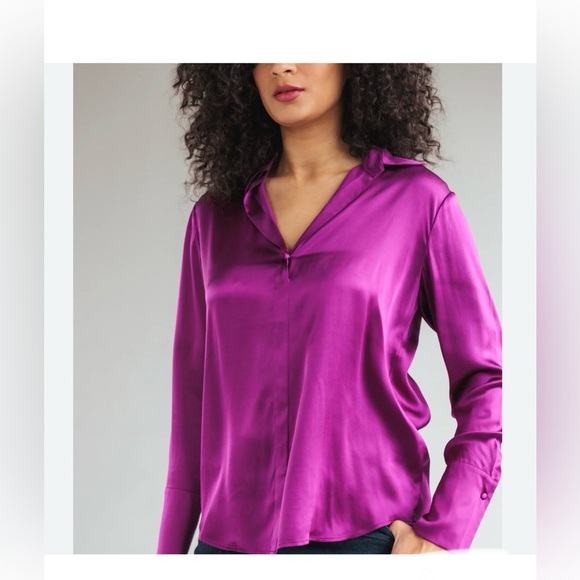Catherine Gee NWT Daria French Cuff Silk  Blouse 100% Silk Charmeuse Orchid XL - Picture 3 of 11